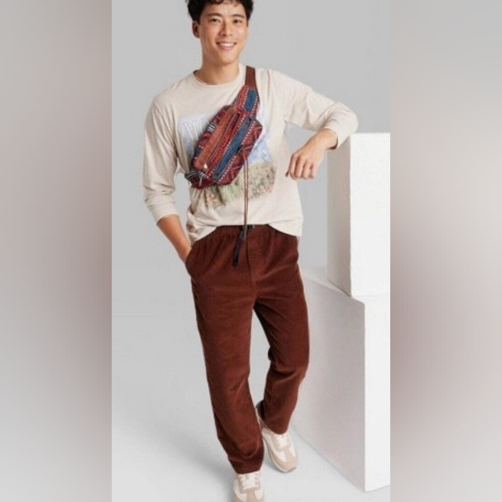 NWT Original Use Men's Regular Fit Ankle Length Corduroy Pants Brown Size Medium